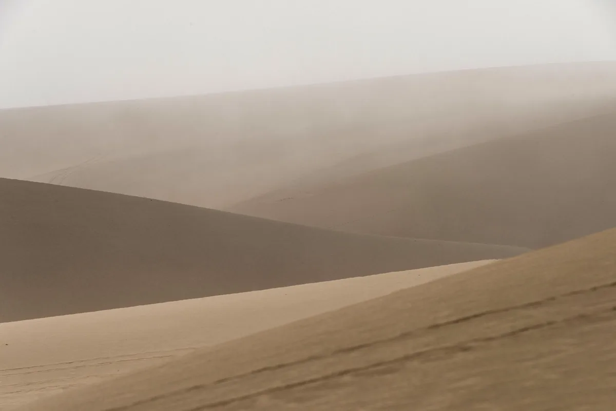 Linee diagonali nel deserto formate dalle creste delle dune che corrono da un angolo all'altro del fotogramma